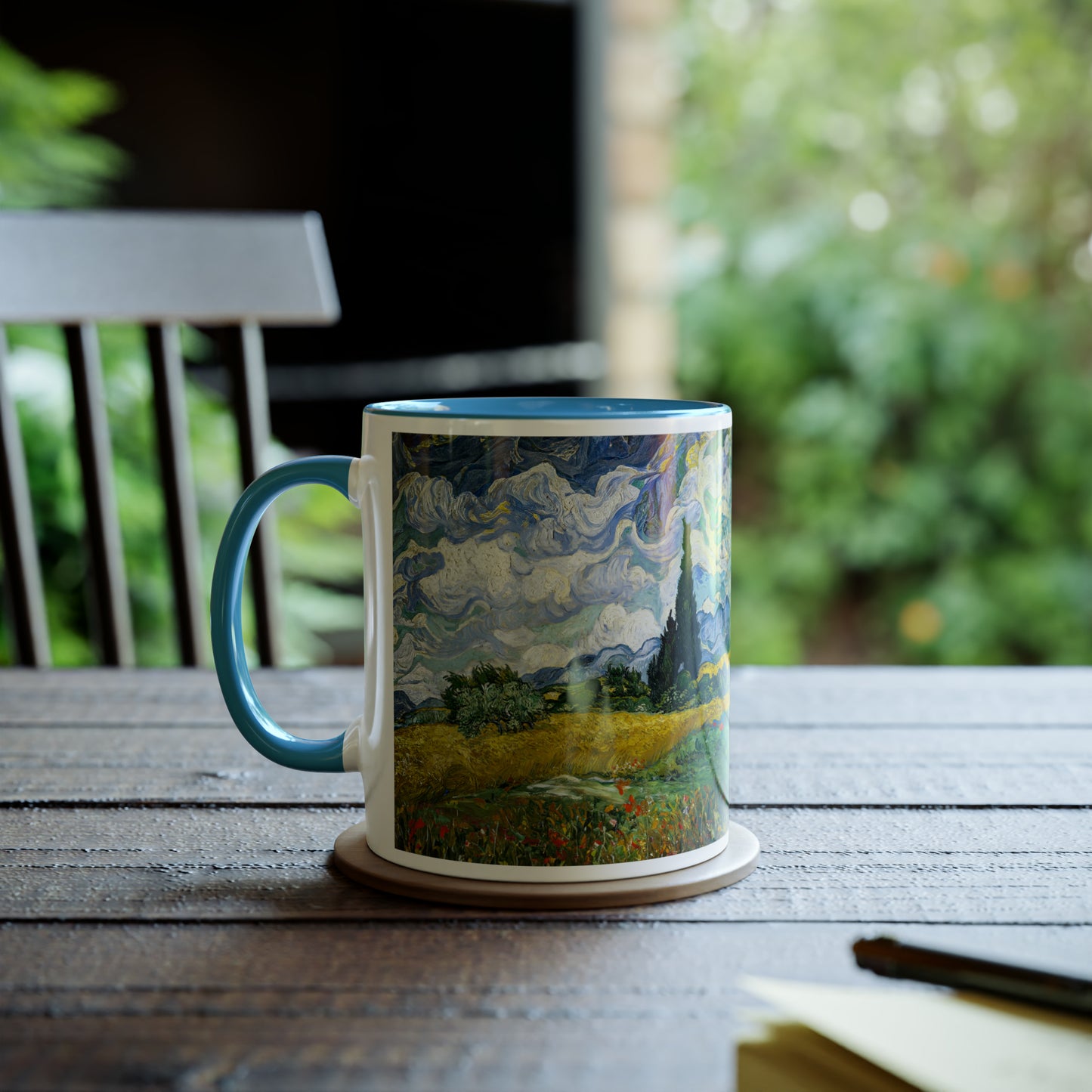 Van Gogh's Wheat Field with Cypresses (1889) - Original Fine Art Print Two-Tone Coffee Mugs, 11oz