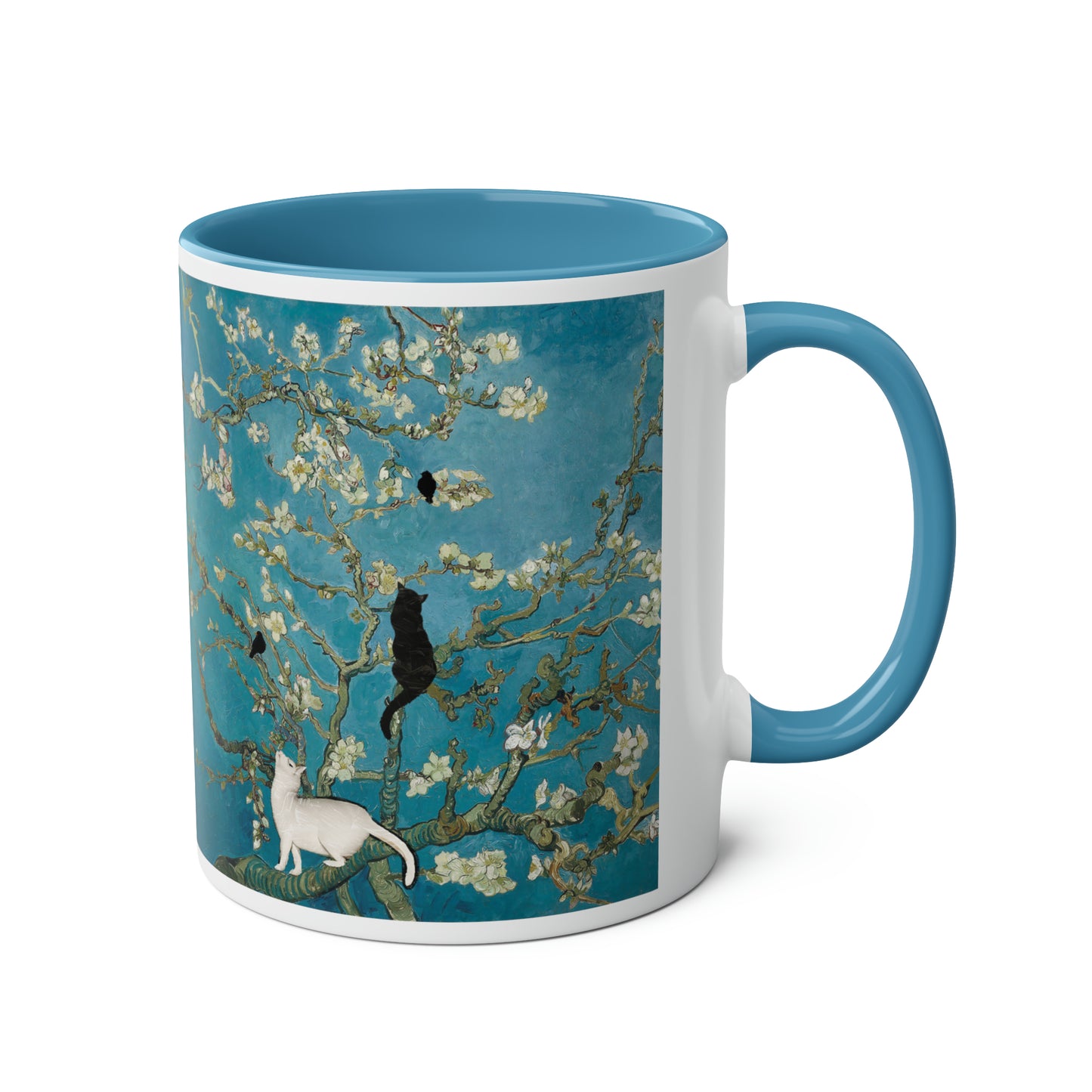 Van Gogh's Almond blossom (1890) - Cats Fine Art Print Two-Tone Coffee Mugs, 11oz