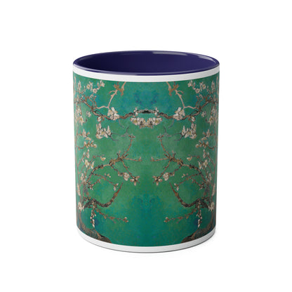 Van Gogh's Almond blossom (1890) - Green Fine Art Print Two-Tone Coffee Mugs, 11oz