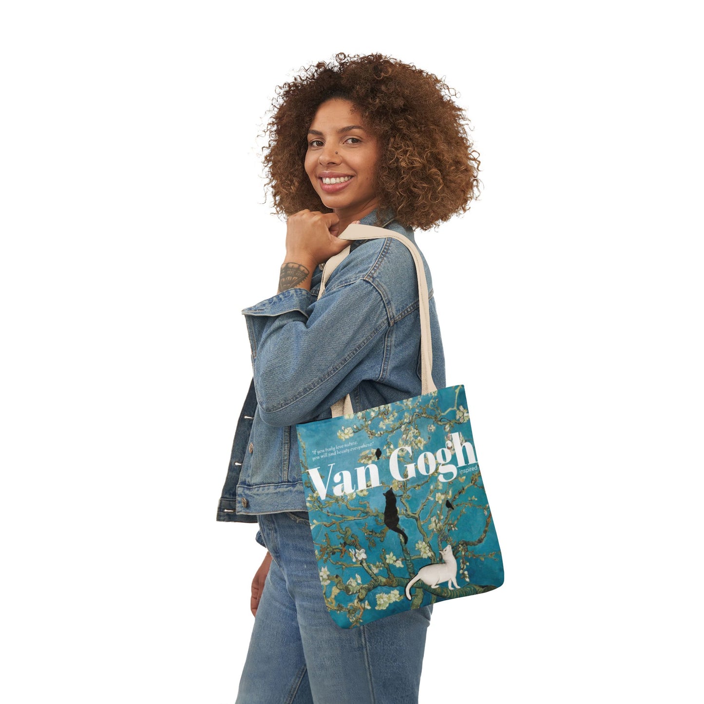 Vincent Vang Gogh Cherry Blossom - Cats - Canvas Tote Bag, 5-Color Straps