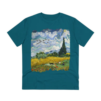 Van Gogh's Wheat Field with Cypresses (1889) - Birds Fine Art Print Organic Cotton T-Shirt Unisex