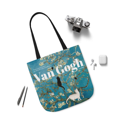 Vincent Vang Gogh Cherry Blossom - Cats - Canvas Tote Bag, 5-Color Straps