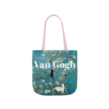 Vincent Vang Gogh Cherry Blossom - Cats - Canvas Tote Bag, 5-Color Straps