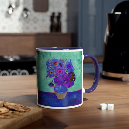 Van Gogh's Vase with Twelve Sunflowers (1888–1889) - Pop art purple Fine Art Print Two-Tone Coffee Mugs, 11oz