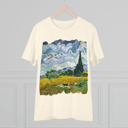 Van Gogh's Wheat Field with Cypresses (1889) - Birds Fine Art Print Organic Cotton T-Shirt Unisex