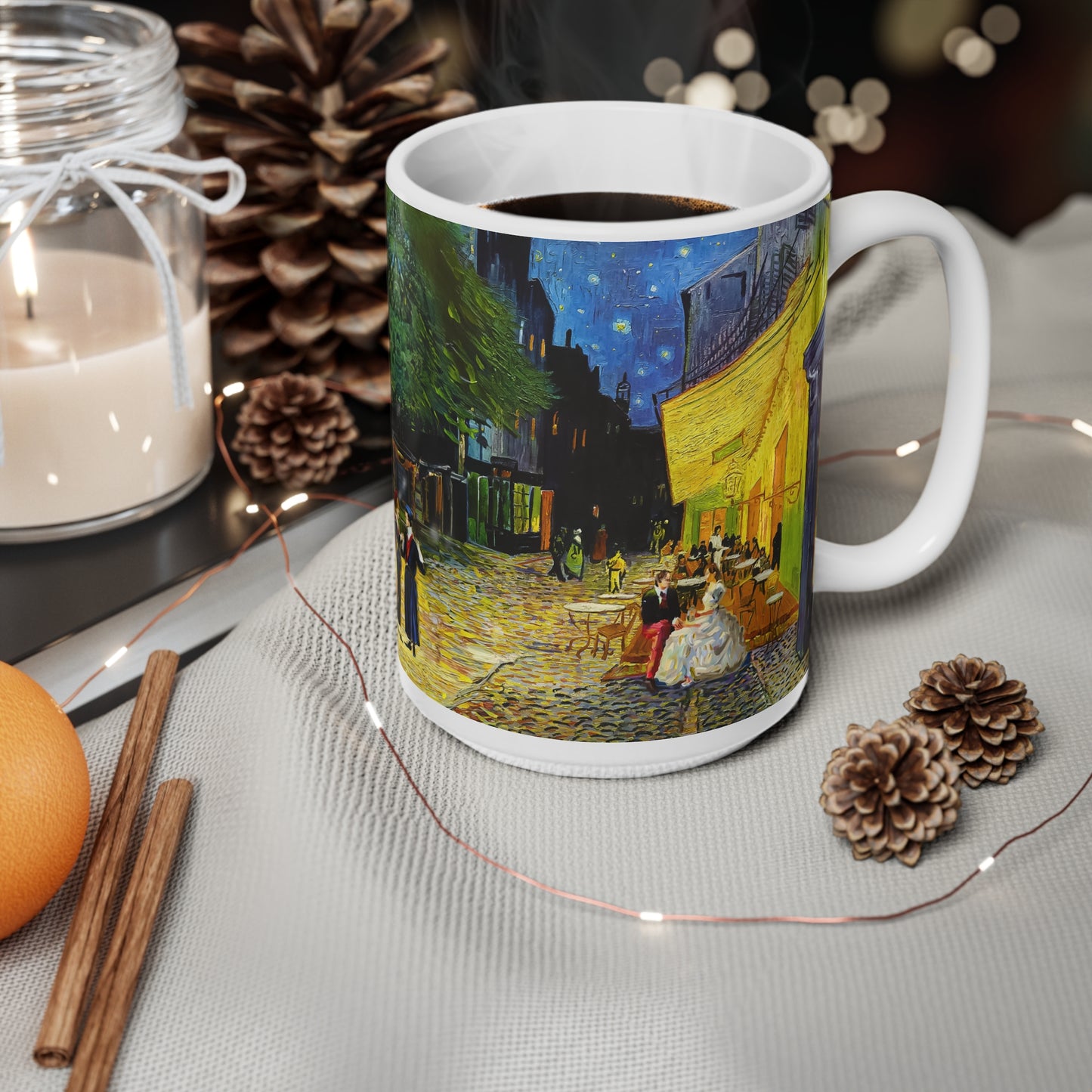 Van Gogh's Café Terrace at Night (1888) - Couple Fine Art Print Ceramic Coffee Mugs, 11oz, 15oz