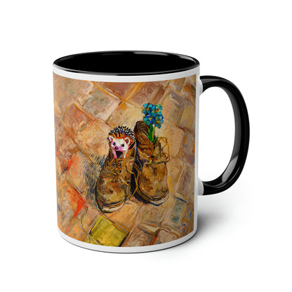 Van Gogh's Shoes (1888) - Hedgehog Fine Art Print Two-Tone Coffee Mugs, 11oz