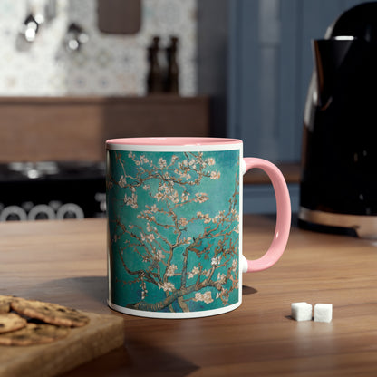 Van Gogh's Almond blossom (1890) - Turqoise Fine Art Print Two-Tone Coffee Mugs, 11oz