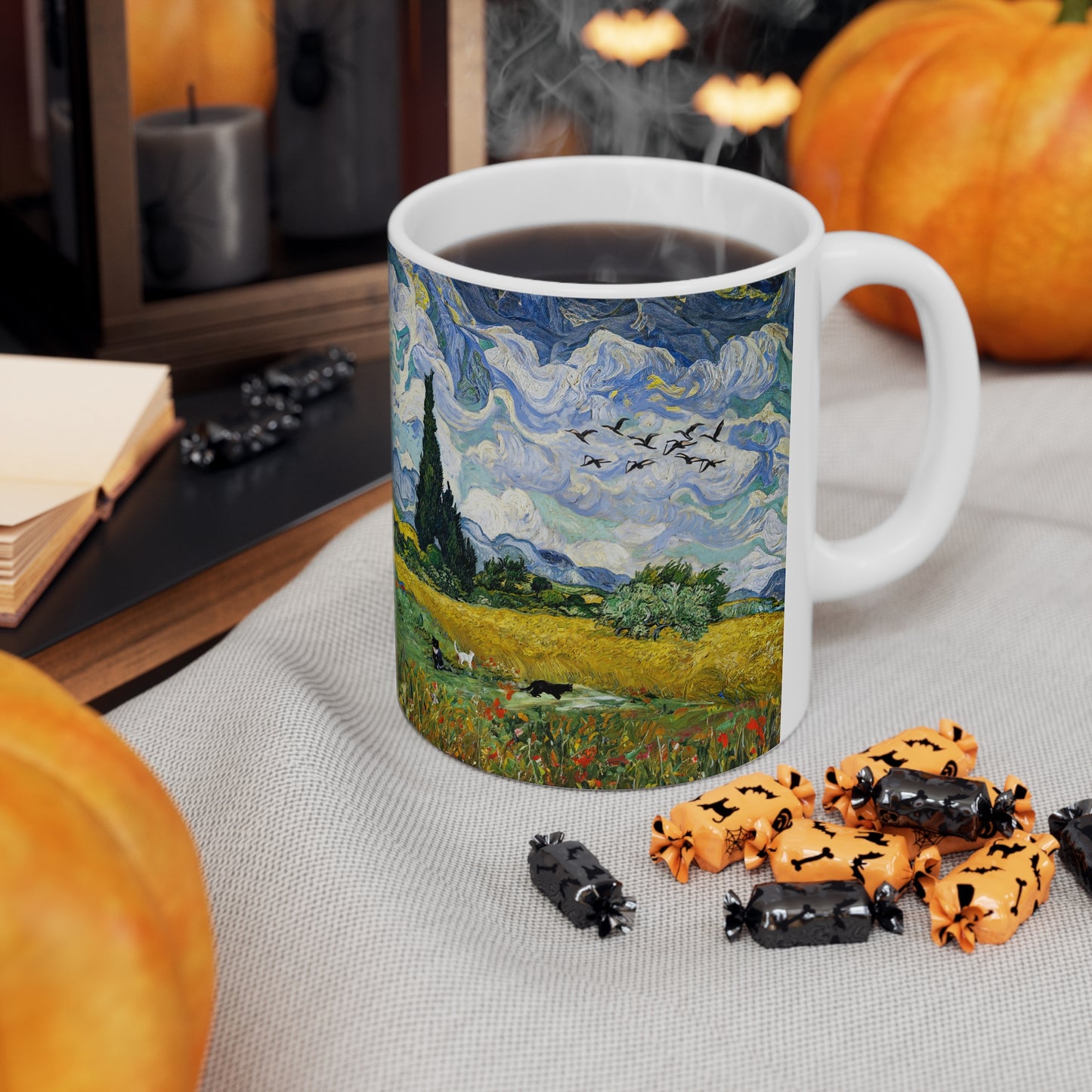 Van Gogh's Wheat Field with Cypresses (1889) - Birds Fine Art Print Ceramic Coffee Mugs, 11oz, 15oz