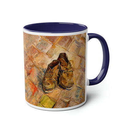 Van Gogh's Shoes (1888) - Original Fine Art Print Two-Tone Coffee Mugs, 11oz