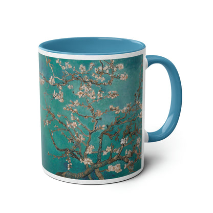 Van Gogh's Almond blossom (1890) - Turqoise Fine Art Print Two-Tone Coffee Mugs, 11oz