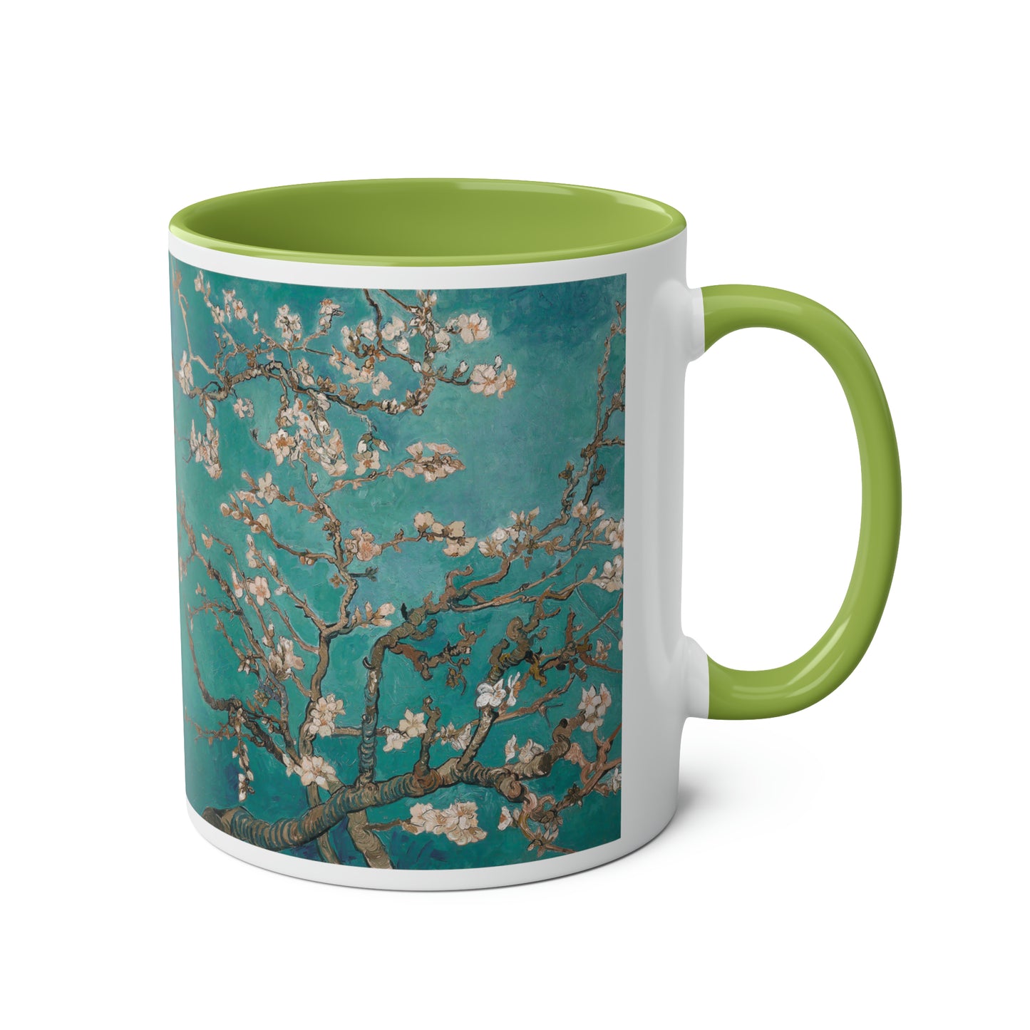 Van Gogh's Almond blossom (1890) - Turqoise Fine Art Print Two-Tone Coffee Mugs, 11oz