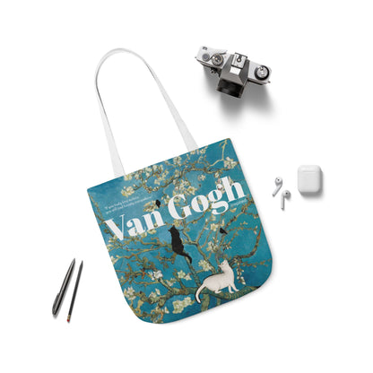 Vincent Vang Gogh Cherry Blossom - Cats - Canvas Tote Bag, 5-Color Straps