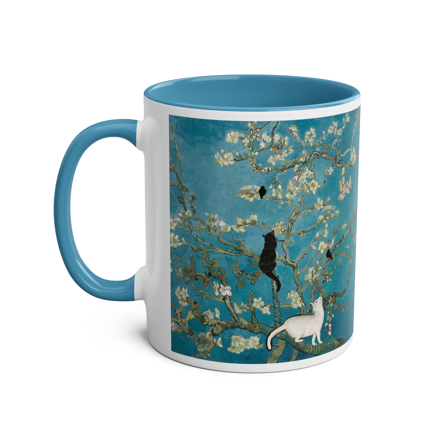 Van Gogh's Almond blossom (1890) - Cats Fine Art Print Two-Tone Coffee Mugs, 11oz