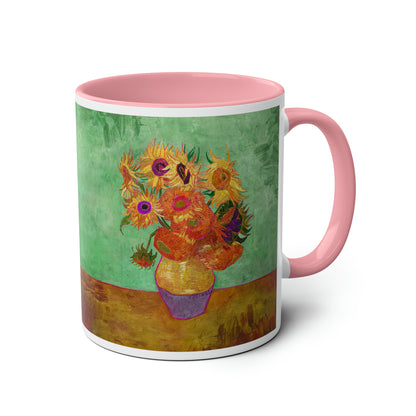 Van Gogh's Vase with Twelve Sunflowers (1888–1889) - Summer Fine Art Print Two-Tone Coffee Mugs, 11oz