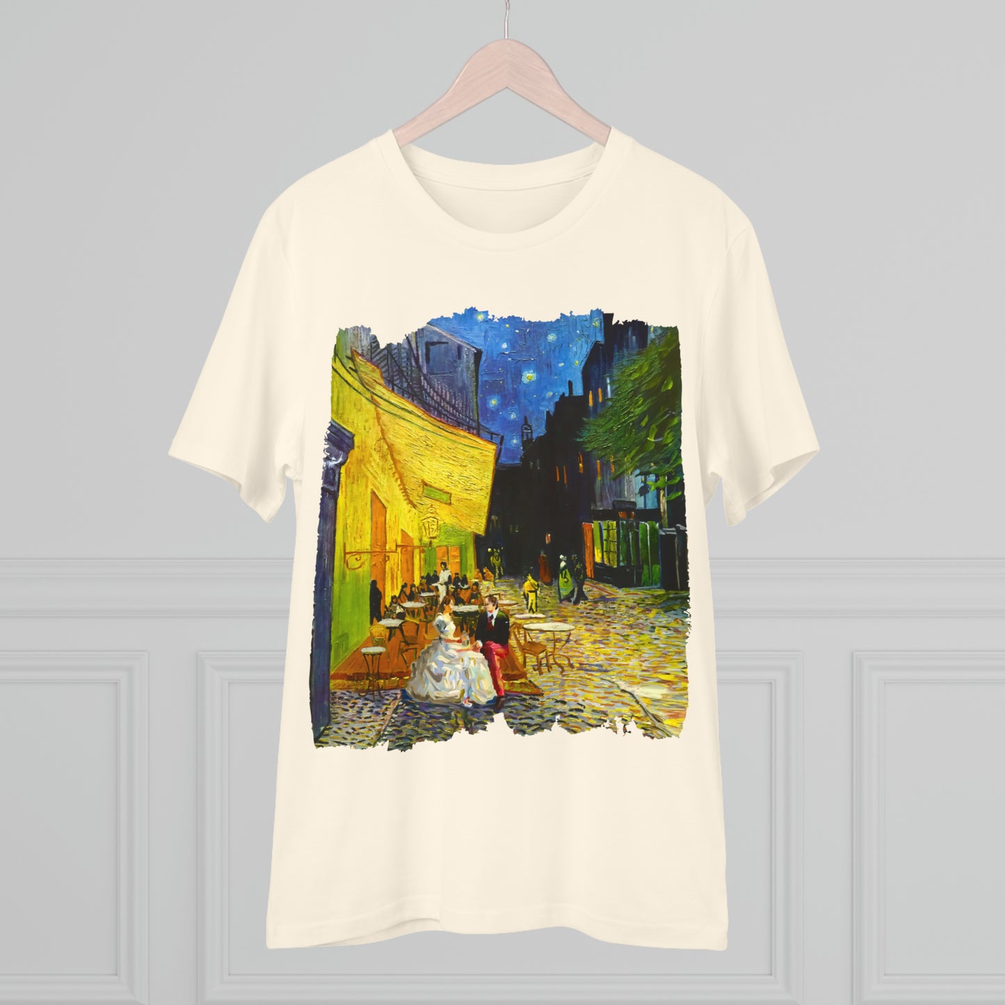 Van Gogh's Café Terrace at Night (1888) - Couple Fine Art Print Organic Cotton T-Shirt Unisex