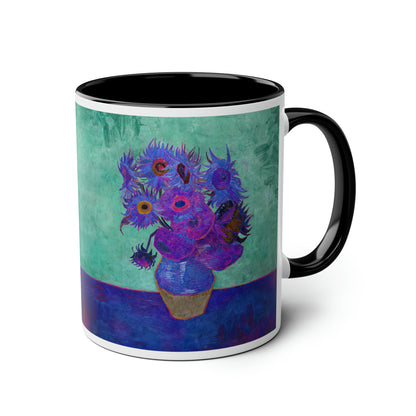 Van Gogh's Vase with Twelve Sunflowers (1888–1889) - Pop art purple Fine Art Print Two-Tone Coffee Mugs, 11oz