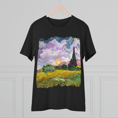 Van Gogh's Wheat Field with Cypresses (1889) - Sunset Fine Art Print Organic Cotton T-Shirt Unisex