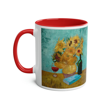 Van Gogh's Vase with Twelve Sunflowers (1888–1889) - Wine and book lover Fine Art Print Two-Tone Coffee Mugs, 11oz