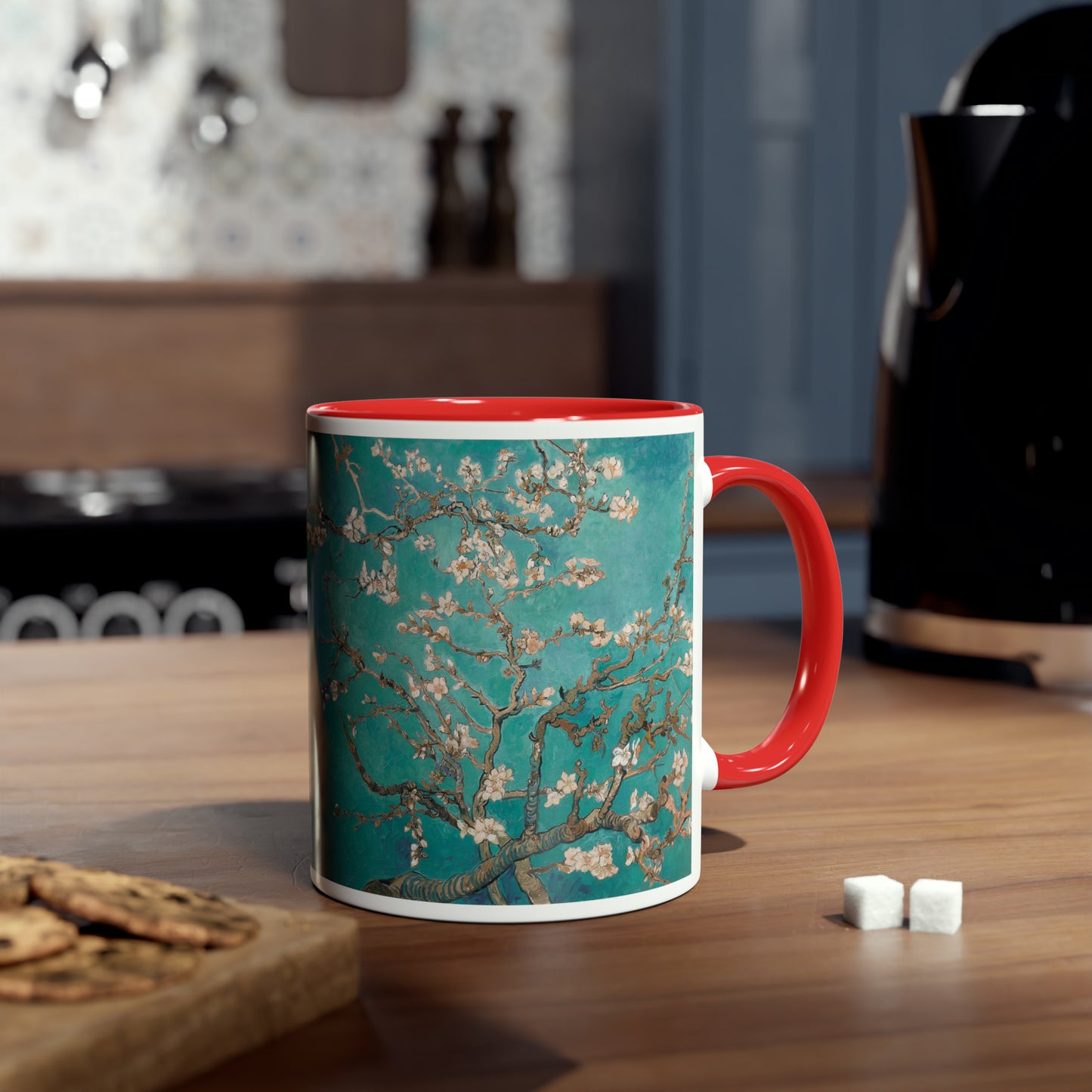 Van Gogh's Almond blossom (1890) - Turqoise Fine Art Print Two-Tone Coffee Mugs, 11oz