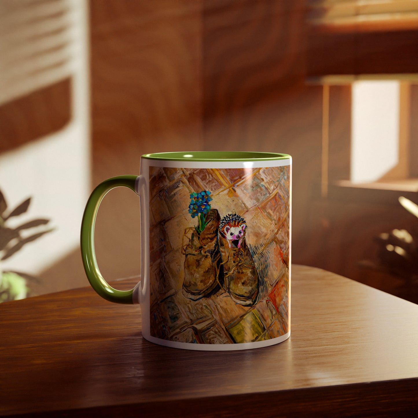 Van Gogh's Shoes (1888) - Hedgehog Fine Art Print Two-Tone Coffee Mugs, 11oz