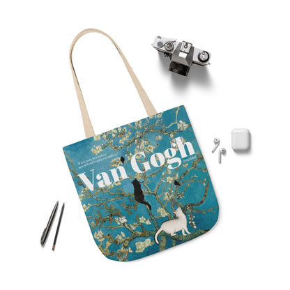 Vincent Vang Gogh Cherry Blossom - Cats - Canvas Tote Bag, 5-Color Straps
