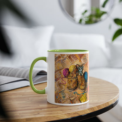 Van Gogh's Shoes (1888) - Kitten with yarns Fine Art Print Two-Tone Coffee Mugs, 11oz