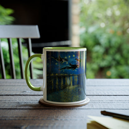 Van Gogh's Starry Night Over the Rhone (1888) - Dreams Fine Art Print Two-Tone Coffee Mugs, 11oz