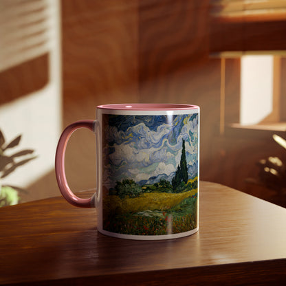 Van Gogh's Wheat Field with Cypresses (1889) - Original Fine Art Print Two-Tone Coffee Mugs, 11oz