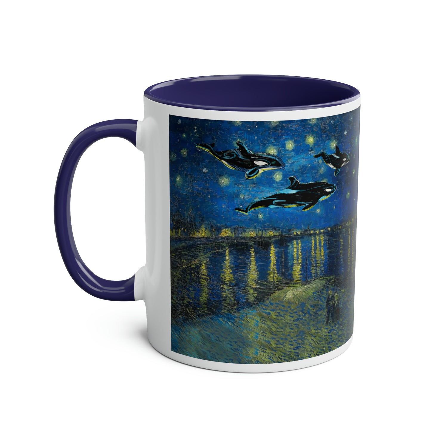 Van Gogh's Starry Night Over the Rhone (1888) - Dreams Fine Art Print Two-Tone Coffee Mugs, 11oz