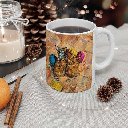 Van Gogh's Shoes (1888) - Kitten with yarns Fine Art Print Ceramic Coffee Mugs, 11oz, 15oz