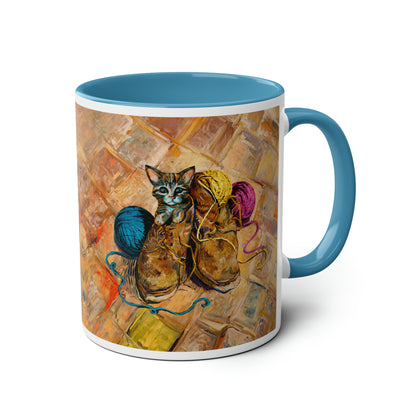 Van Gogh's Shoes (1888) - Kitten with yarns Fine Art Print Two-Tone Coffee Mugs, 11oz