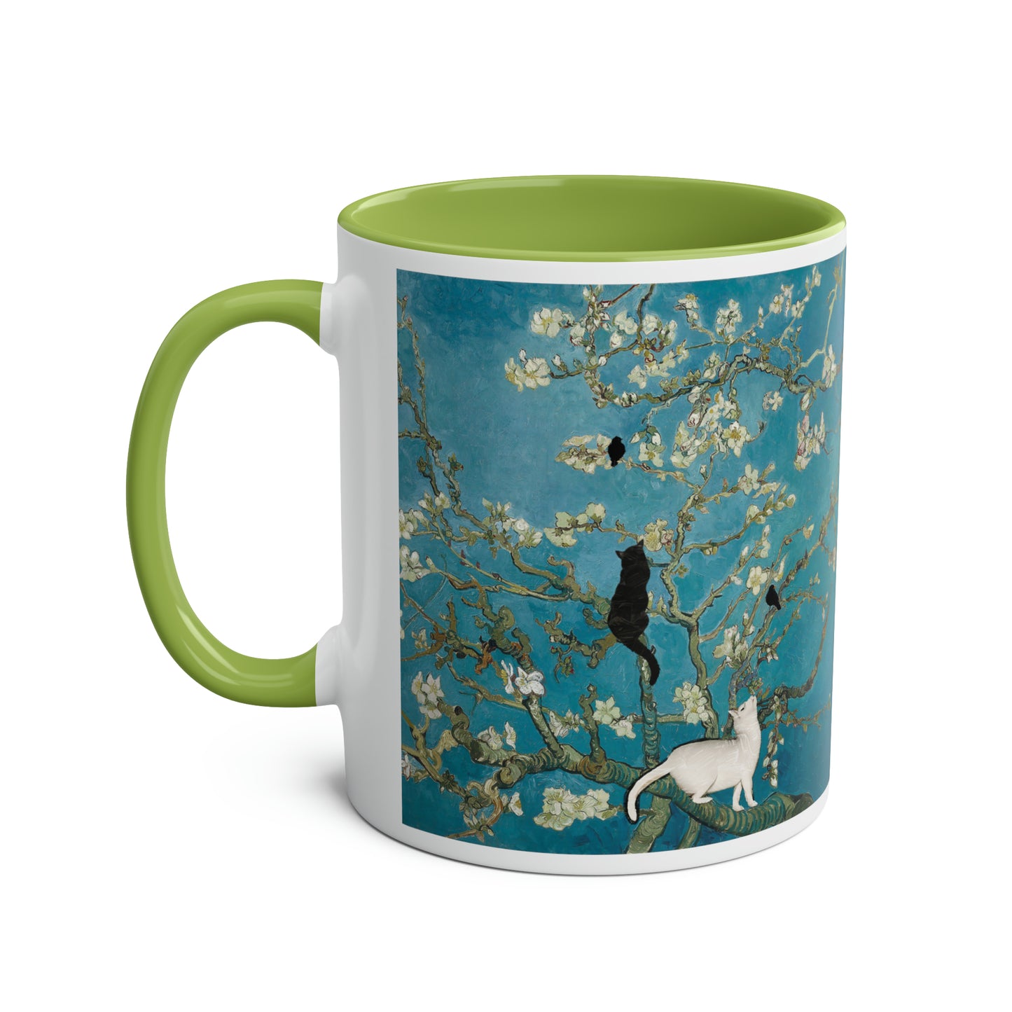 Van Gogh's Almond blossom (1890) - Cats Fine Art Print Two-Tone Coffee Mugs, 11oz