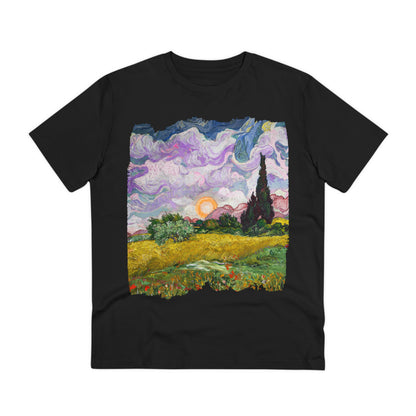 Van Gogh's Wheat Field with Cypresses (1889) - Sunset Fine Art Print Organic Cotton T-Shirt Unisex