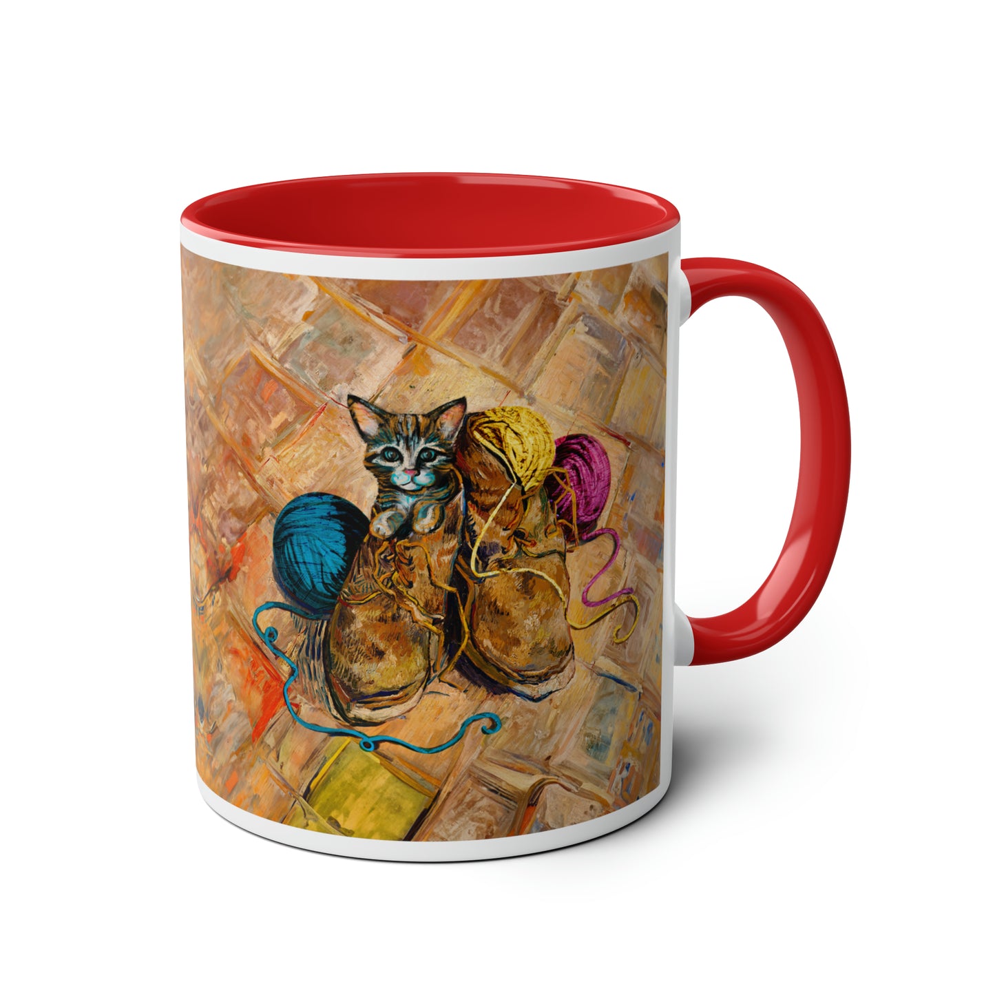 Van Gogh's Shoes (1888) - Kitten with yarns Fine Art Print Two-Tone Coffee Mugs, 11oz