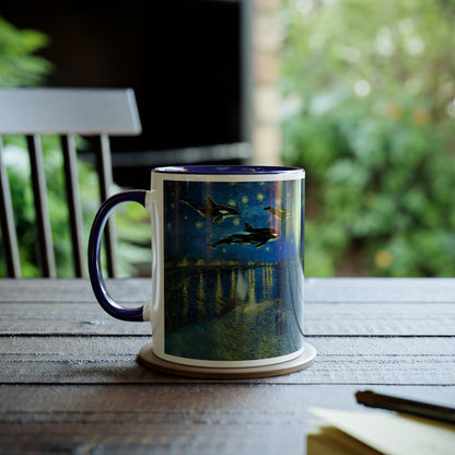 Van Gogh's Starry Night Over the Rhone (1888) - Dreams Fine Art Print Two-Tone Coffee Mugs, 11oz