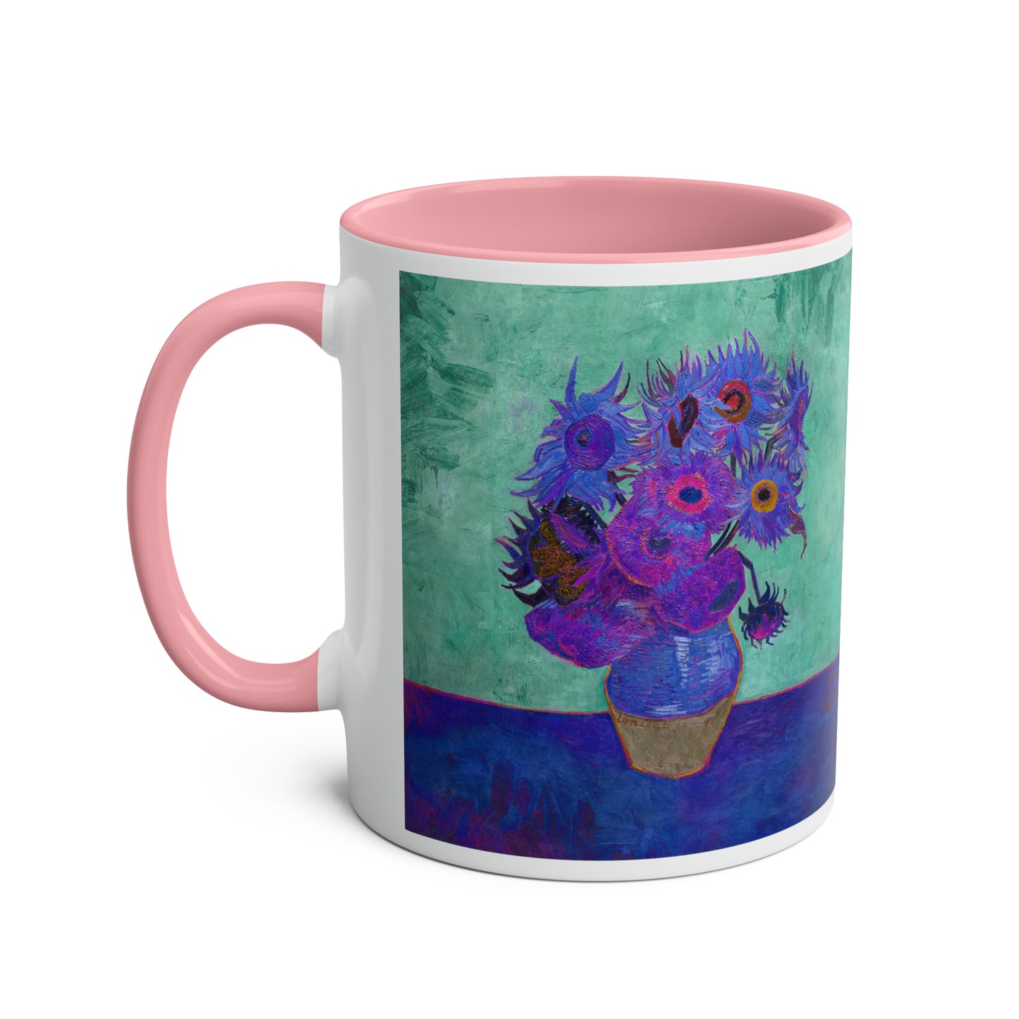 Van Gogh's Vase with Twelve Sunflowers (1888–1889) - Pop art purple Fine Art Print Two-Tone Coffee Mugs, 11oz