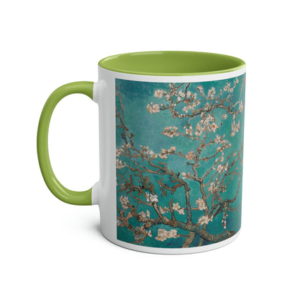 Van Gogh's Almond blossom (1890) - Turqoise Fine Art Print Two-Tone Coffee Mugs, 11oz