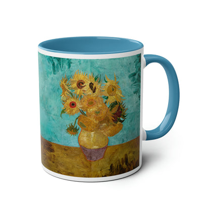 Van Gogh's Vase with Twelve Sunflowers (1888–1889) - Original Fine Art Print Two-Tone Coffee Mugs, 11oz