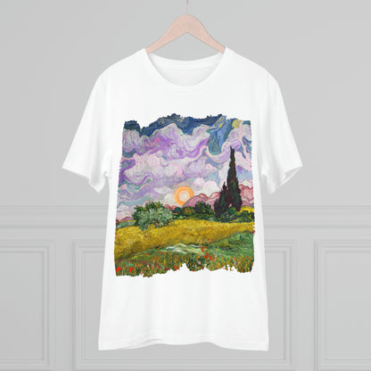 Van Gogh's Wheat Field with Cypresses (1889) - Sunset Fine Art Print Organic Cotton T-Shirt Unisex