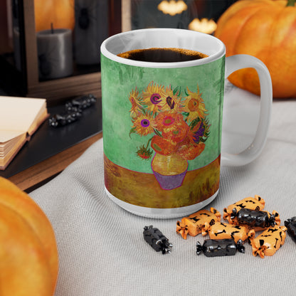 Van Gogh's Vase with Twelve Sunflowers (1888–1889) - Summer Fine Art Print Ceramic Coffee Mugs, 11oz, 15oz