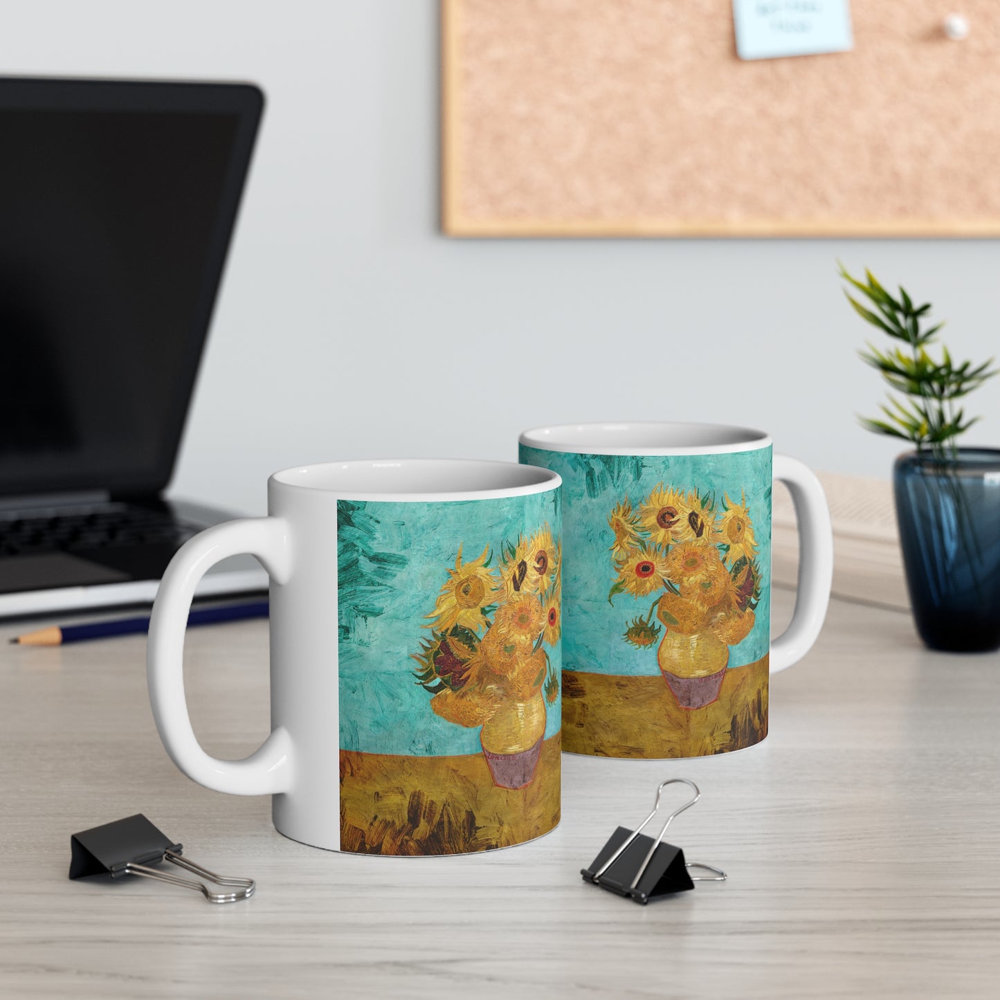 Van Gogh's Vase with Twelve Sunflowers (1888–1889) - Original Fine Art Print Ceramic Coffee Mugs, 11oz, 15oz