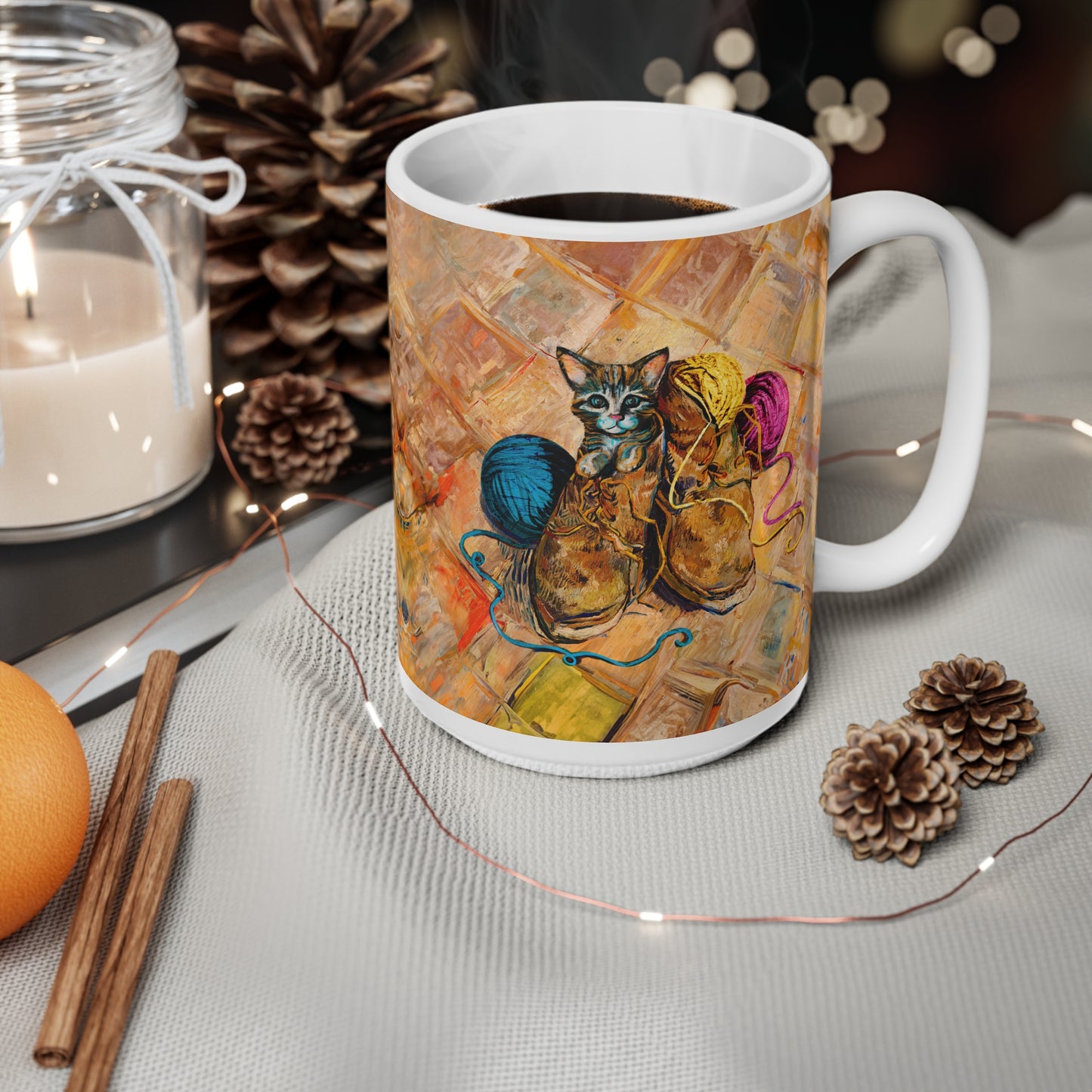 Van Gogh's Shoes (1888) - Kitten with yarns Fine Art Print Ceramic Coffee Mugs, 11oz, 15oz