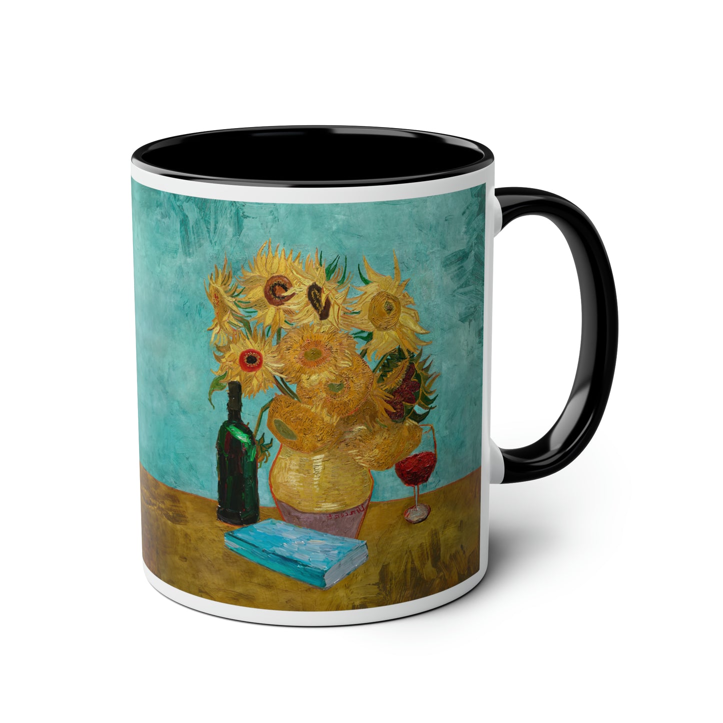 Van Gogh's Vase with Twelve Sunflowers (1888–1889) - Wine and book lover Fine Art Print Two-Tone Coffee Mugs, 11oz