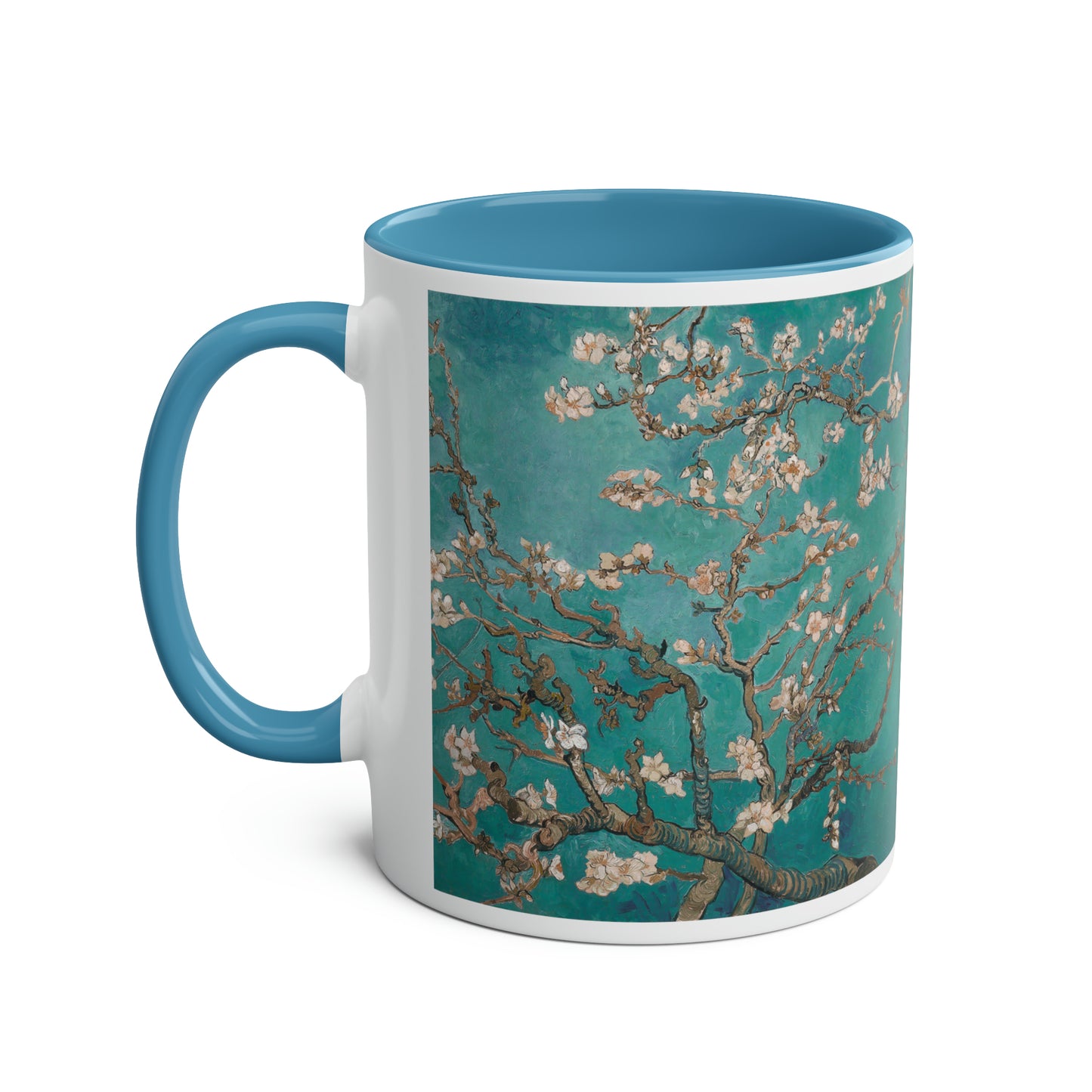 Van Gogh's Almond blossom (1890) - Turqoise Fine Art Print Two-Tone Coffee Mugs, 11oz