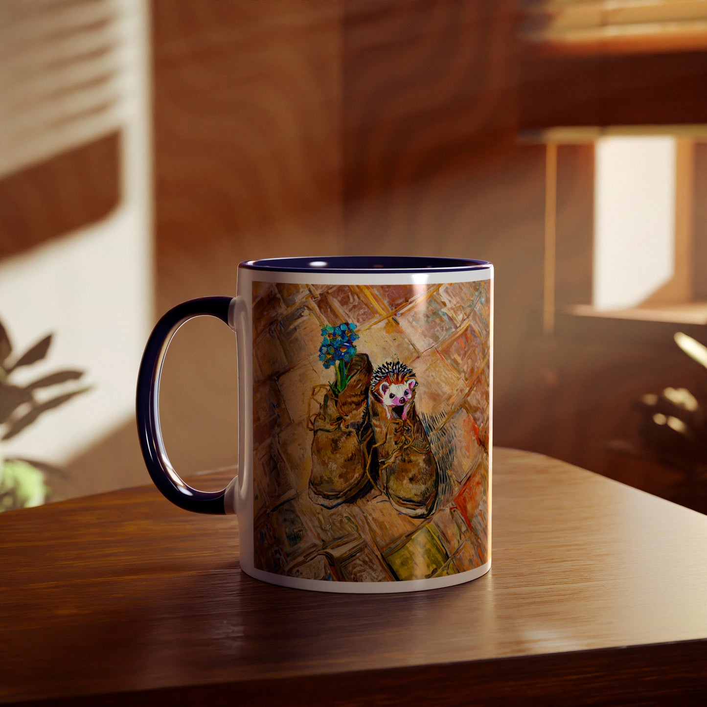 Van Gogh's Shoes (1888) - Hedgehog Fine Art Print Two-Tone Coffee Mugs, 11oz