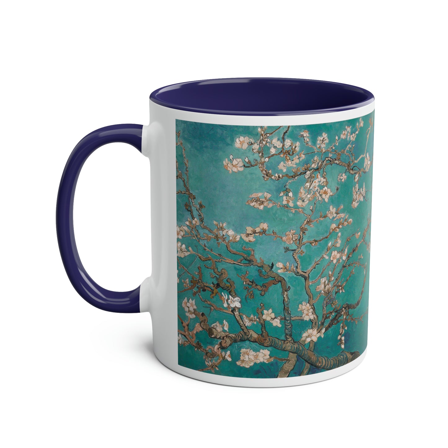 Van Gogh's Almond blossom (1890) - Turqoise Fine Art Print Two-Tone Coffee Mugs, 11oz