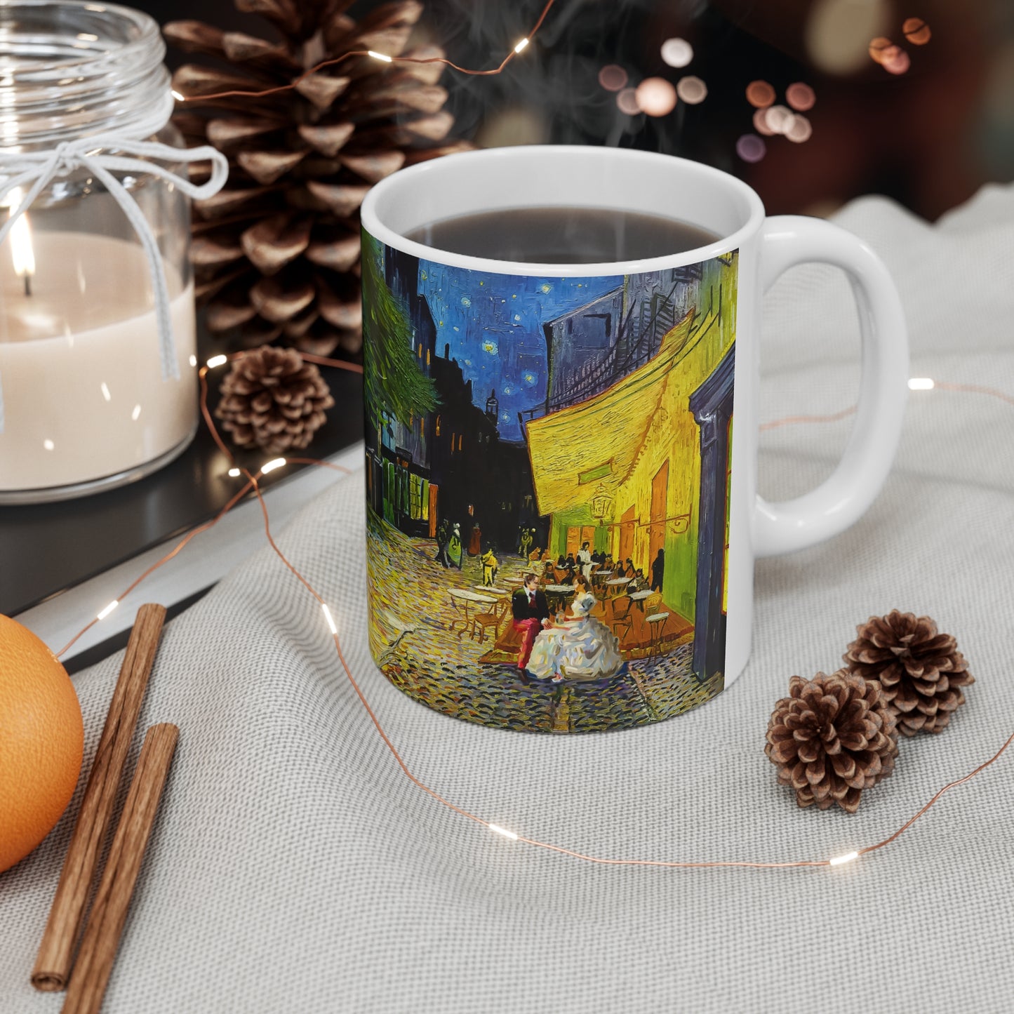 Van Gogh's Café Terrace at Night (1888) - Couple Fine Art Print Ceramic Coffee Mugs, 11oz, 15oz