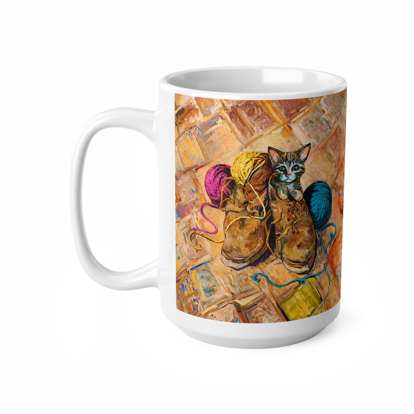 Van Gogh's Shoes (1888) - Kitten with yarns Fine Art Print Ceramic Coffee Mugs, 11oz, 15oz