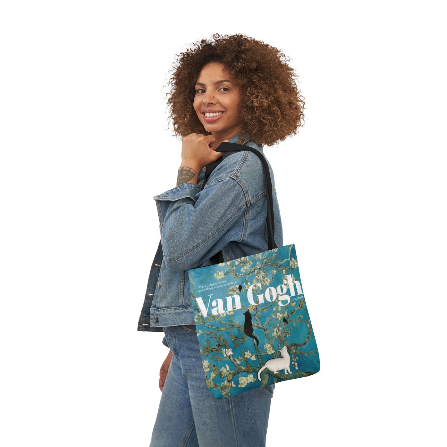 Vincent Vang Gogh Cherry Blossom - Cats - Canvas Tote Bag, 5-Color Straps